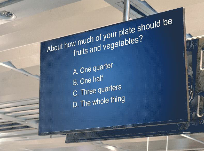 Monitor showing animated slideshow questions about health